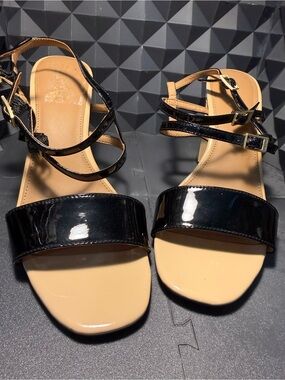 Calvin Klein - Women’s Black Patent Strap Sandals  size 9